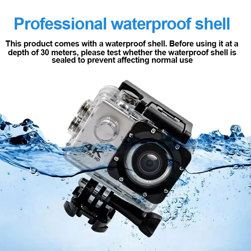 Mini Action Camera 4K Video Shooting Sport Camera 720P/30FPS WiFi 2.0 inch Screen 170D Underwater Waterproof Remote Helmet Video