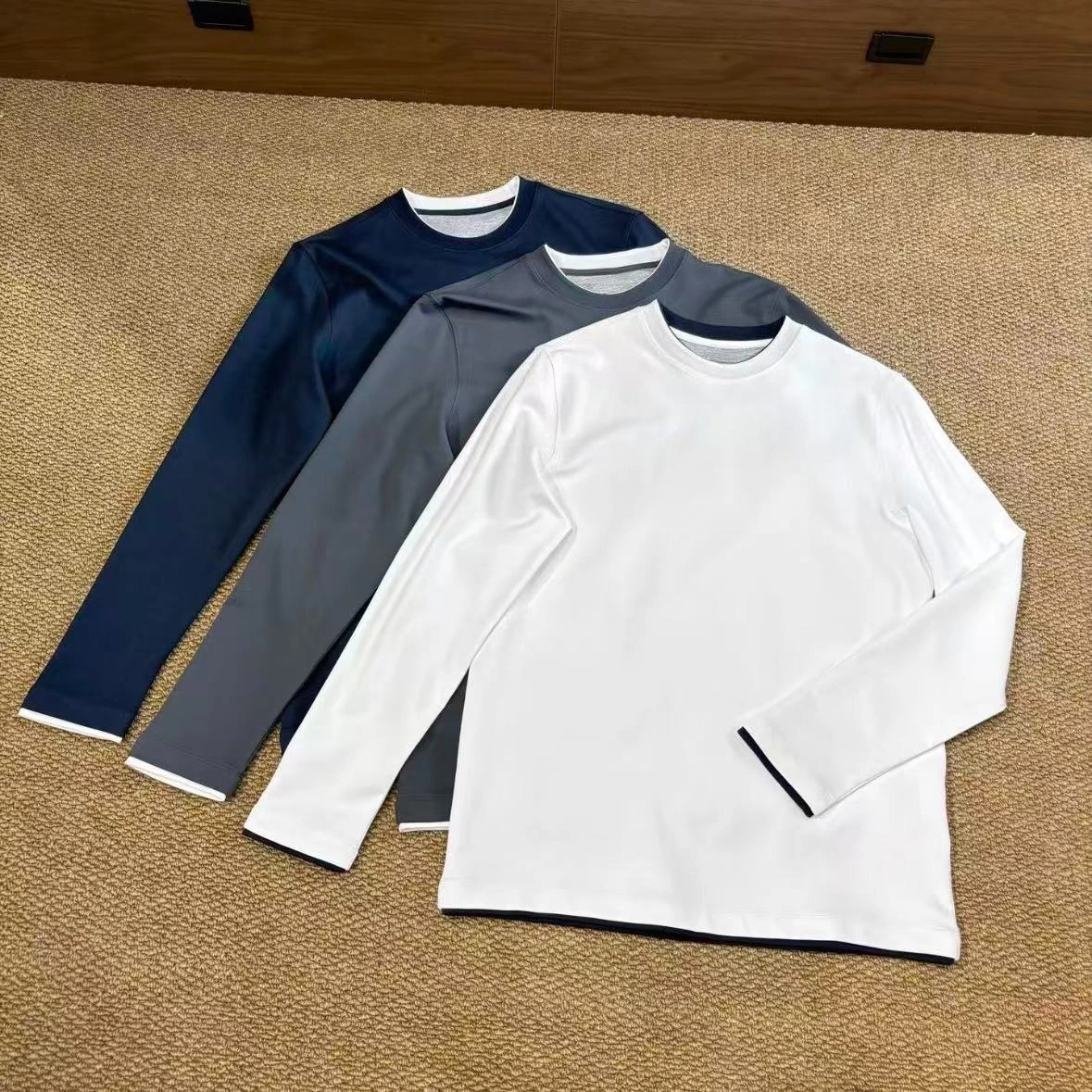 

BC cotton-blend comfortable contrasting color long-sleeved T-shirt