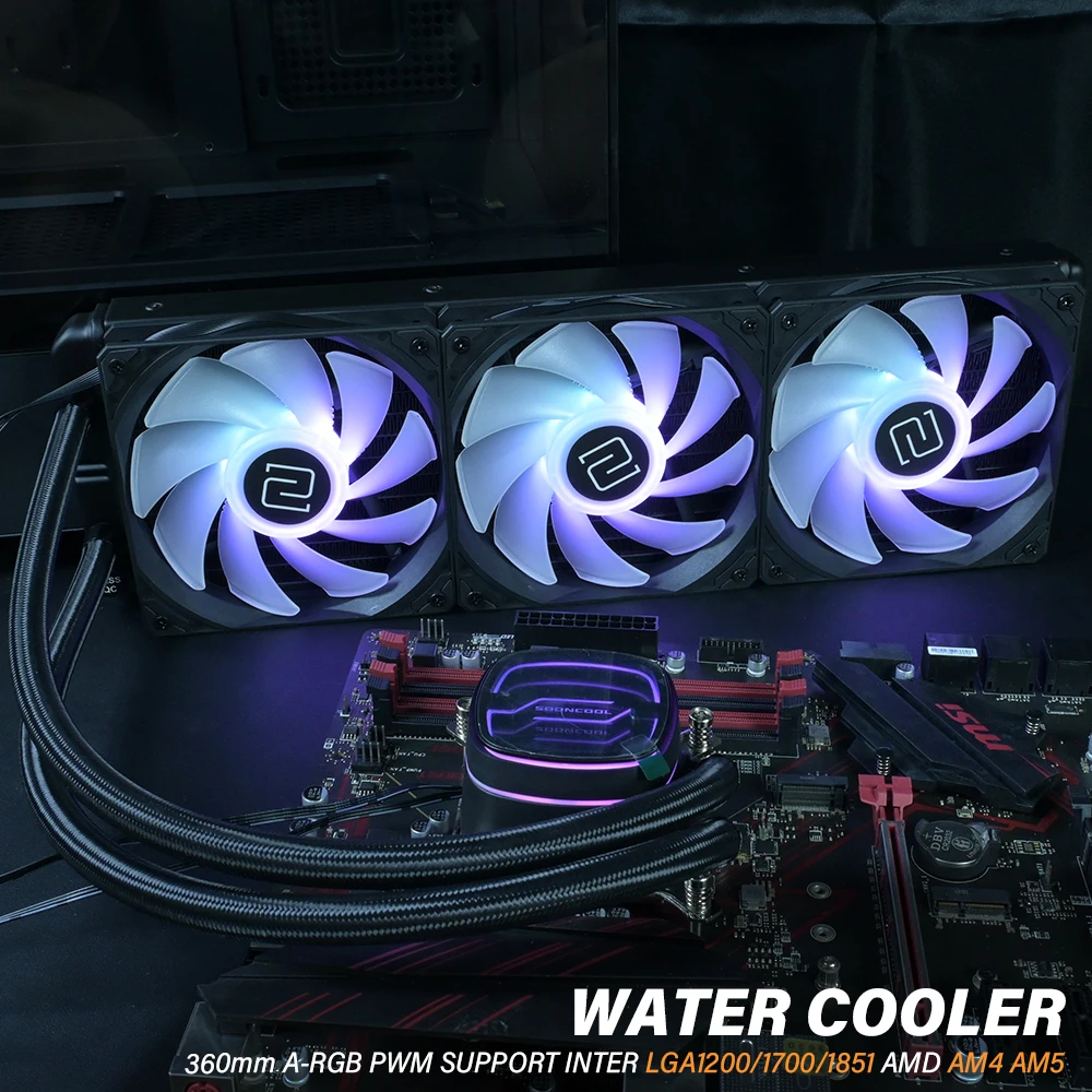 

CPU Water Cooler with Fan All in One CPU Liquid Cooling 360mm ARGB Water-Cooled Radiator for LGA1200/1700/1851 AM4/5 Motherboard