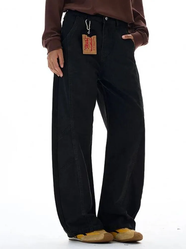 Men's Casual Pants American Style Curved Scimitar Trousers Patchwork New Fashion Deconstructed Wide Leg Male Bottoms VDF5