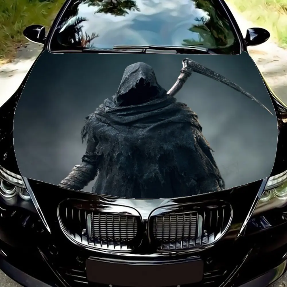 

Black Robe Curved Sword Grim Reaper Car Hood Wrap Color Vinyl Sticker Decal Truck Graphic Bonnet Custom Car Decoration Stickers