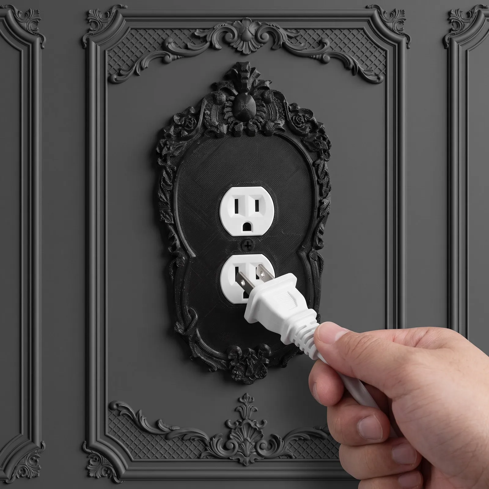 Goth Socket Panel Faceplate Cover Duplex Decorative Wall Electrical Outlet Black Covers Dustproof