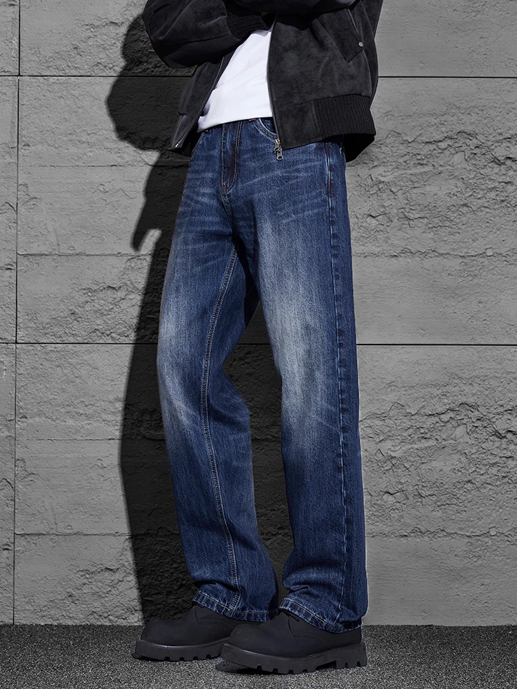 Men's Straight Casual Jeans Fashionable Loose Personalized Vintage Washed Hip-hop Denim Trousers Male Streetwear