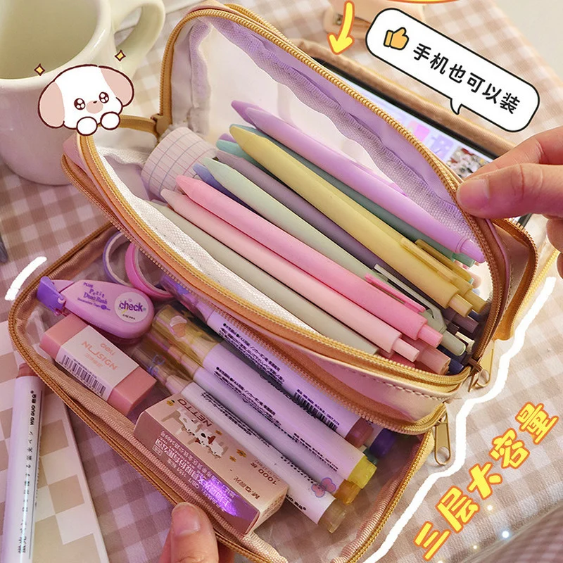 Sac à stylos en PVC transparent, joli étui à crayons, porte-stylo, sac d'école, poudres, pinceau de peinture, étui de rangement pour stylos, nouveau cadeau, papeterie, 1 pièce