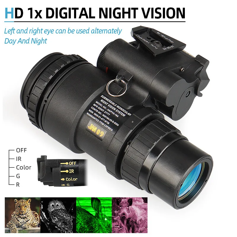 PVS-18 Infrared Digital Night Vision Goggles NVG Scope Monocular for Hunting Helmet Head Mounted Right Left Eye 4 Colors Imaging