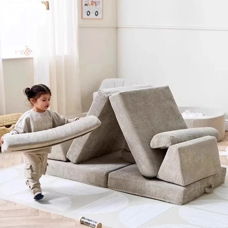 2025 new foldable children's sofa combination, game building block sofa cushion, corduroy crawling sofa bed
