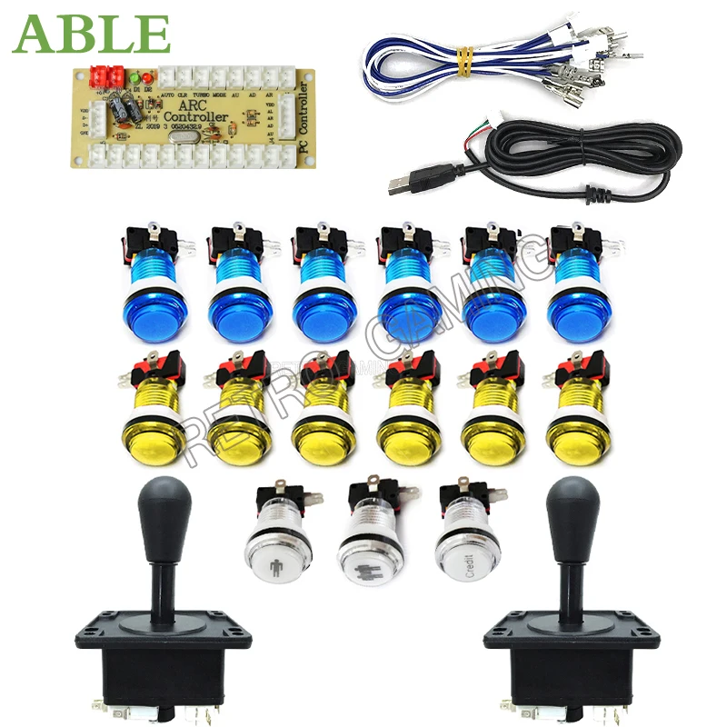 Kit Arcade 2 Player Zero Delay Mando Arcade Usb Encoder per Pc Rasberry Pi 33mm Led Push Button Joystick Usb Arcade Cabinet