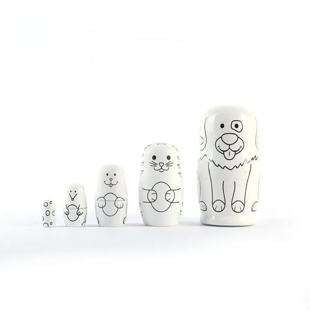 

Tiger 5Pcs/Set Animal Matryoshka Doll Smooth Wood Girls Russian Doll Panda Line Dog Puppy Nesting Dolls Kids