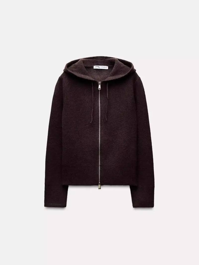 

Spring 2025 Women's Lazy Sle Loose Long Sve Flat Knit Hoodie Sweet Sle Comfortable Fit Knitted Cardigan ort Length