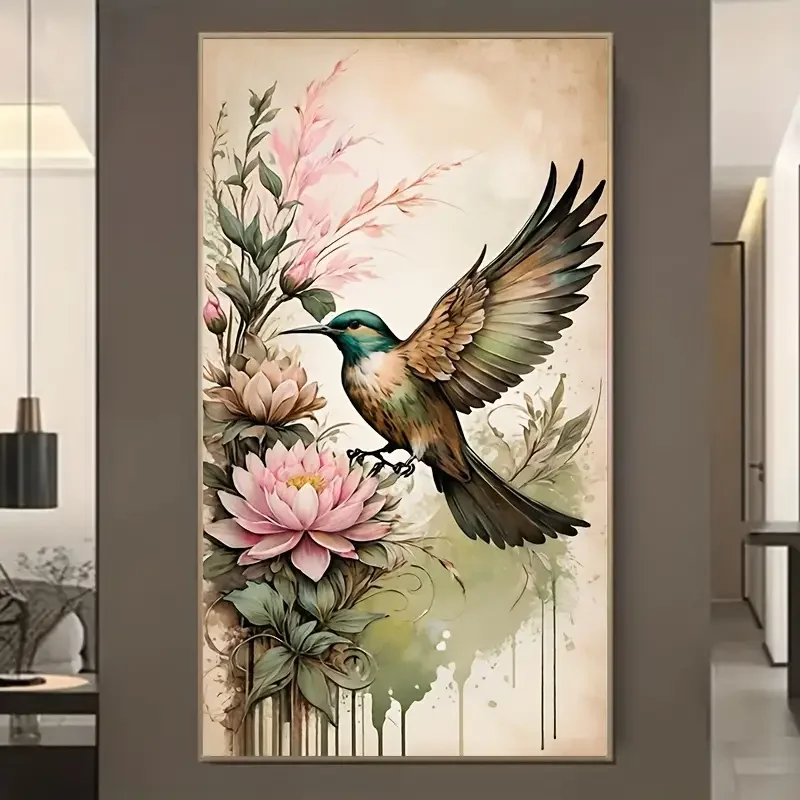 

Large Diamond Art Painting Kits New Collection Large Humming Birds Pink Flowers Full Square Round Mosaic Diamond Embroidery