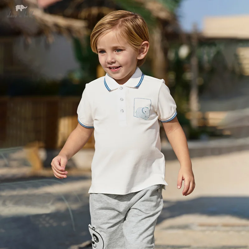 Dave Bella Children Summer Polo T-shirt Casual Short Sleeve Tops Cotton Brother Clothes Kids Sports Polo T-shirt DB2251379