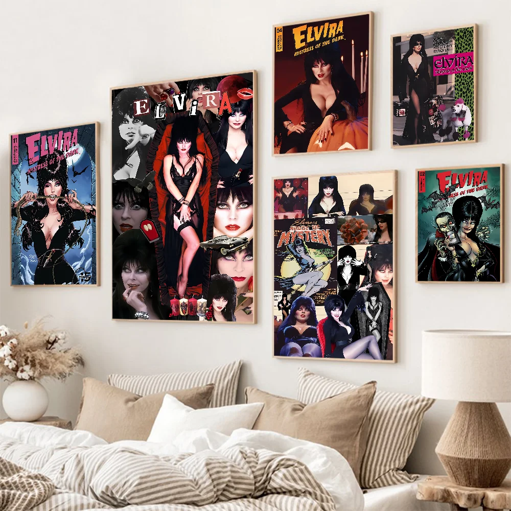 Film E-Elvira M-Mistress D-Dark Movie Sticky Posters Retro Kraft Paper Sticker DIY Room Bar Cafe Aesthetic Art Wall Painting