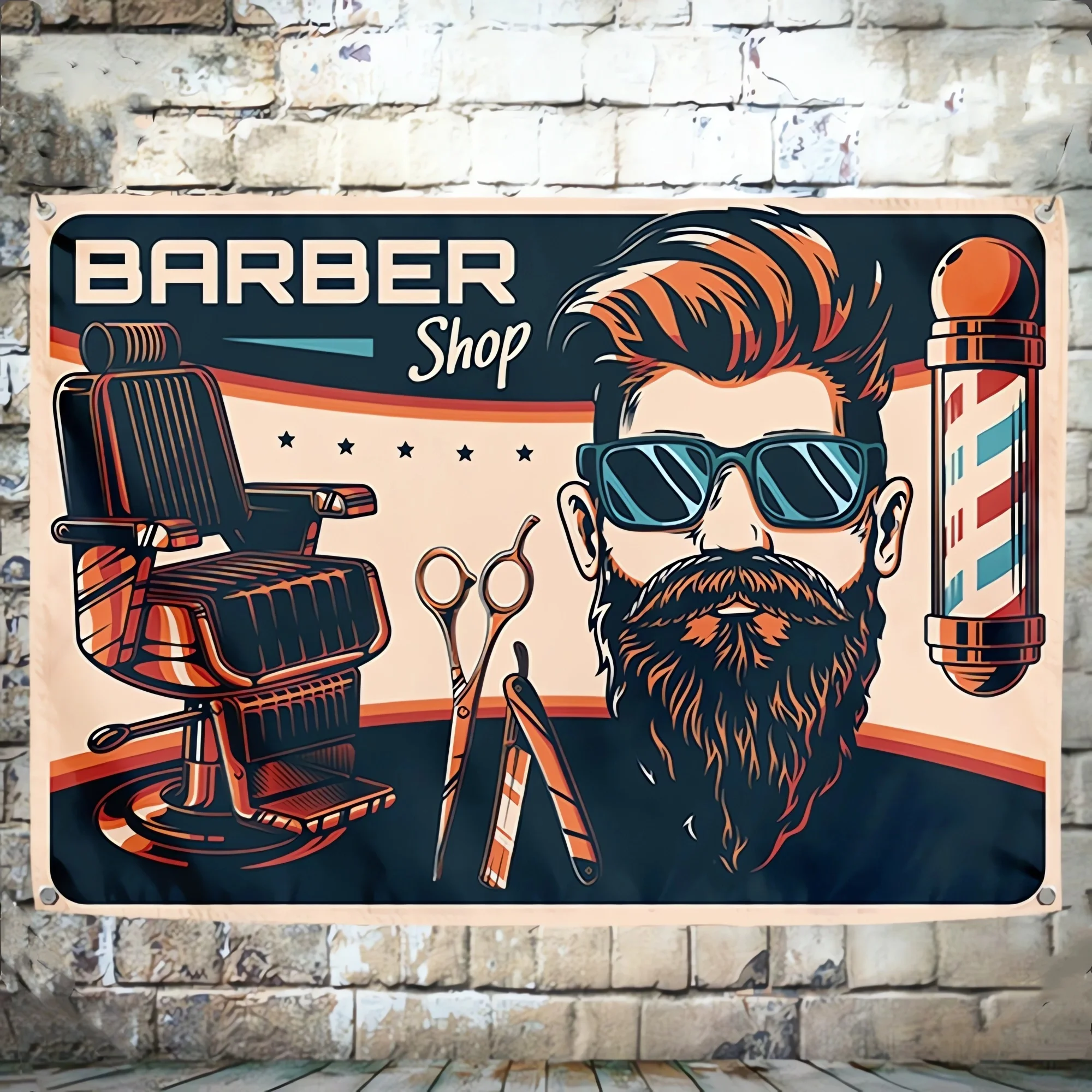 Haircuts & Shaves Posters Prints Vintage Hair Salon Tattoo Flag Haircut Poster …