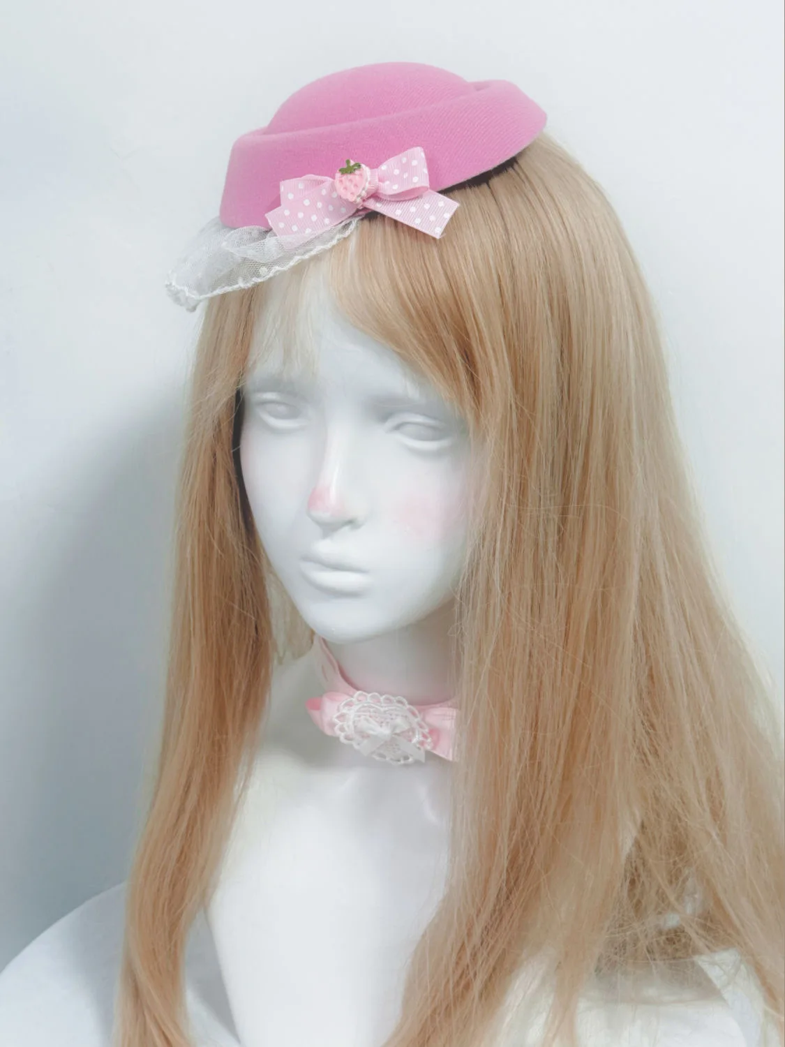 Original polka dot arco morango laço lolita menina hairpin mini chapéu superior hairpin bonito foto cocar decorativo acessórios para o cabelo