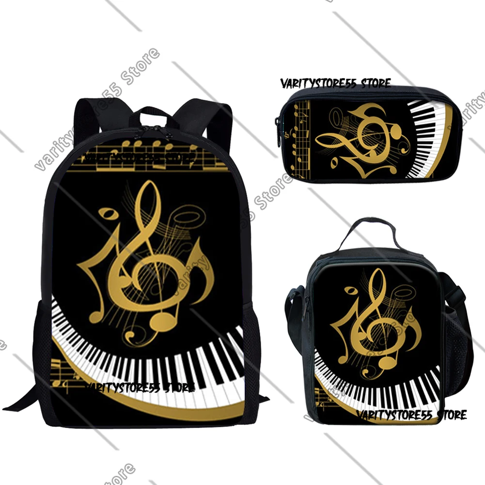 

Cartoon Popular Piano Keyboard Music Notes 3D Print 3pcs/Set Student School Bags Laptop Daypack Backpack Lunch Bag Pencil Case