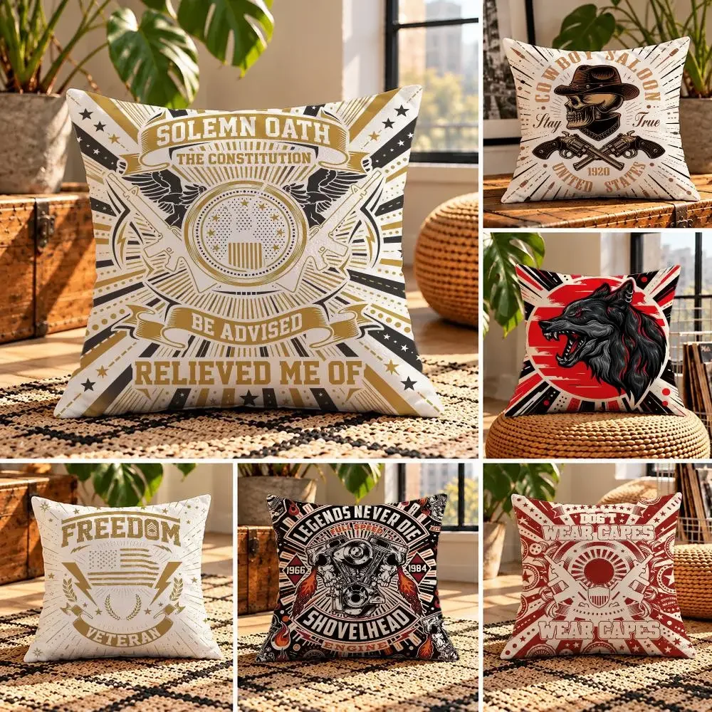 art American Hardcore Motorcycle Badge Cushion Cover Short Plush Throw Pillow Cover Soft Cozy Cushion Case for Sofa Bedroom Home