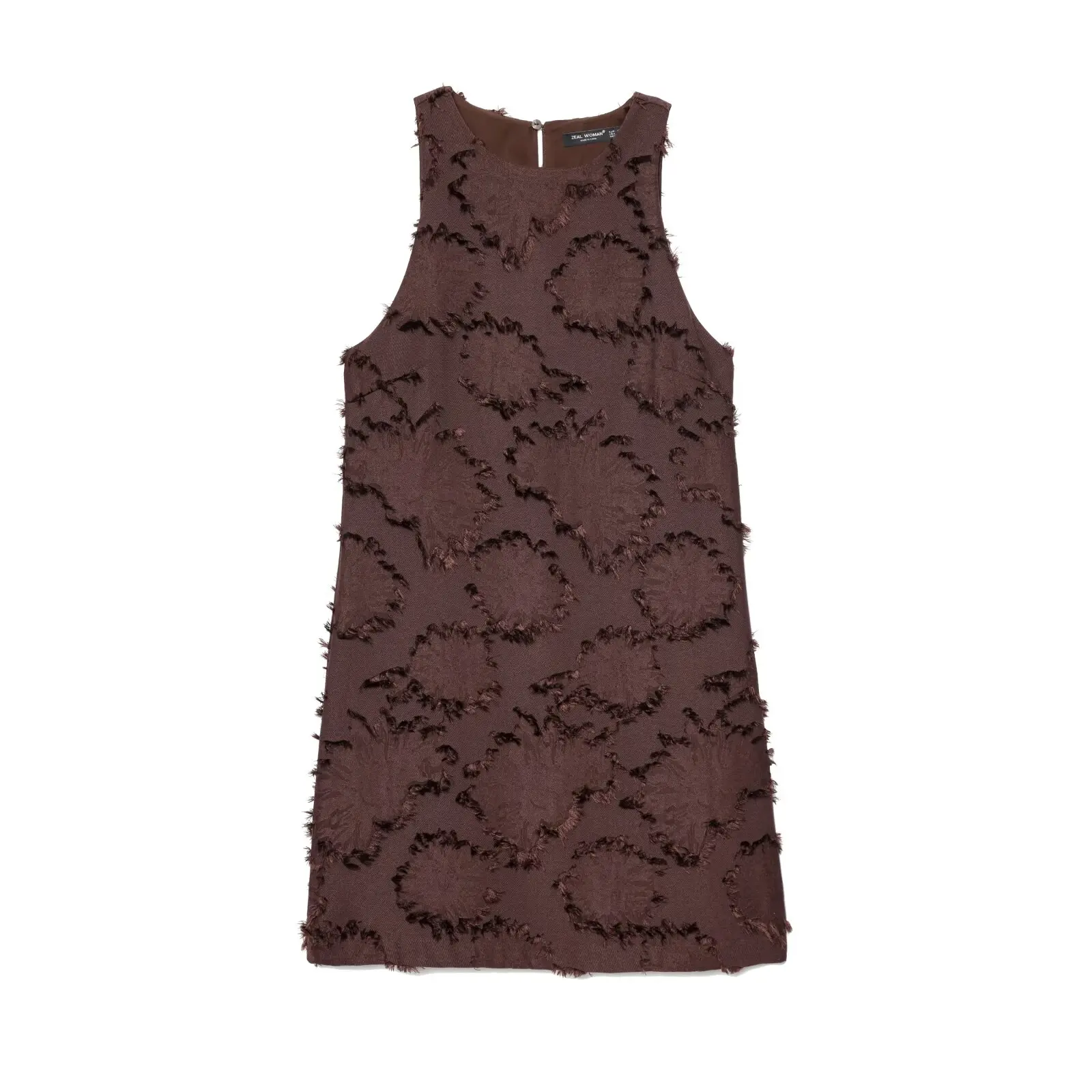 HH Summer Female Textured Fabric Elegant Straight Mini Dress Sleeveless Solid O Collar Side Zipper Hallow Fashion Slim Dress