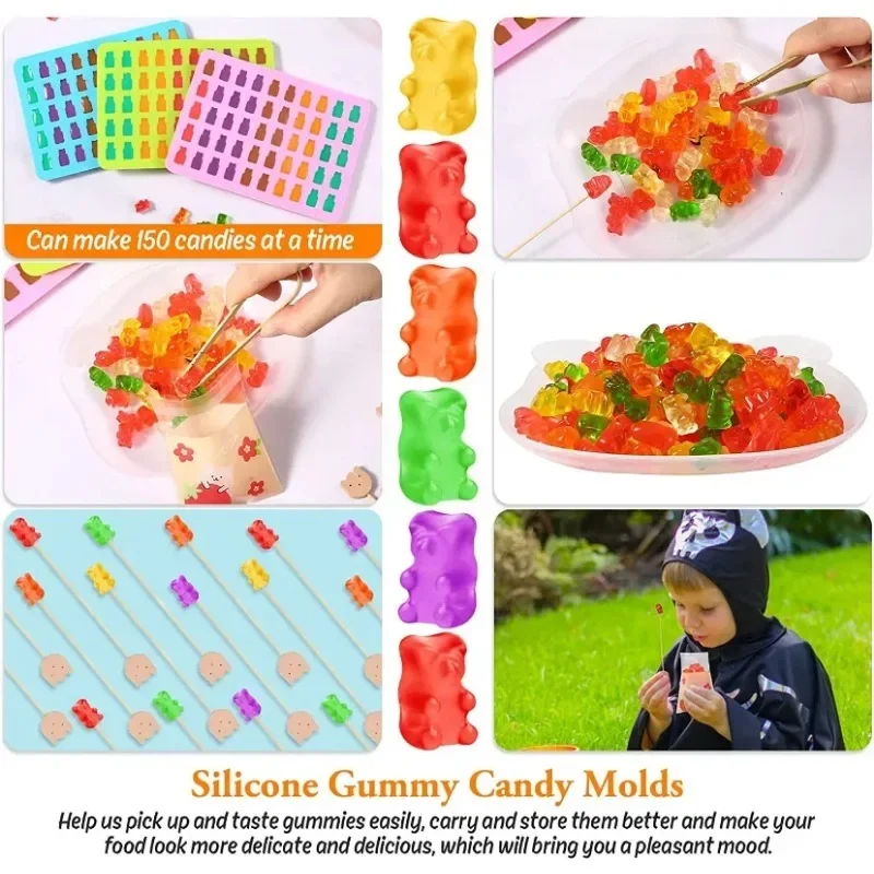 50 Grids Gummy Bear Mold Silicone Cute Bear Jelly Mould with Dropper Candy Chocolate Fondant Moulds DIY Baking Decoration Tools