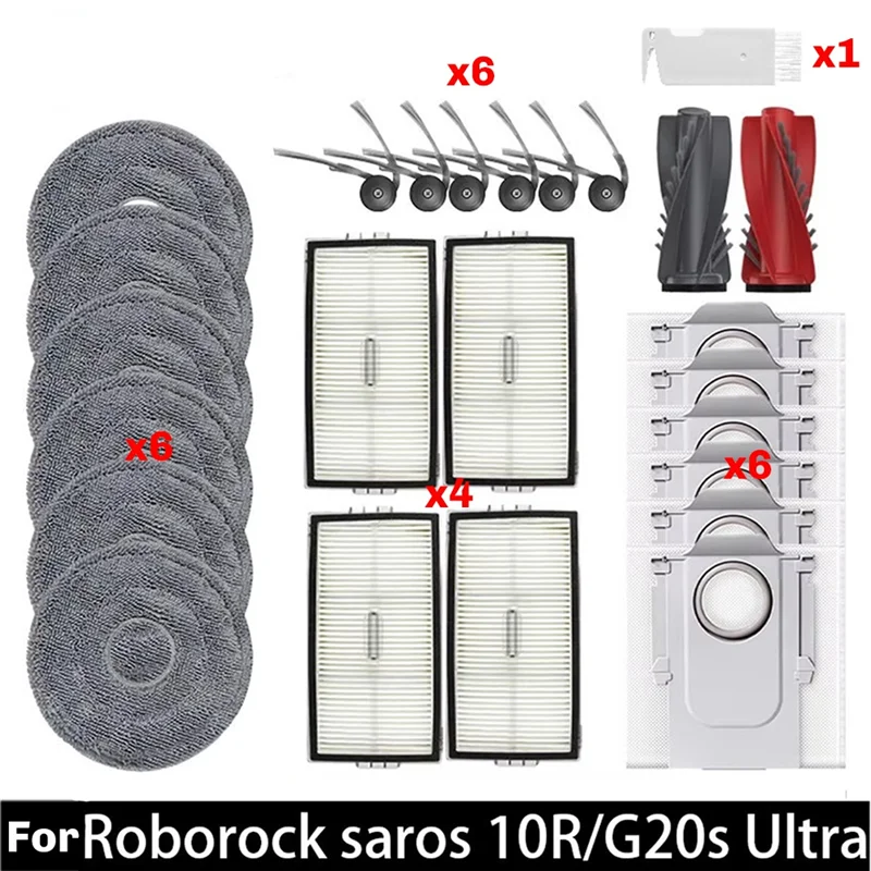 BAAM-Escova principal original lavável para Roborock Saros 10R Filtro Escova lateral Mop Panos Saco de pó