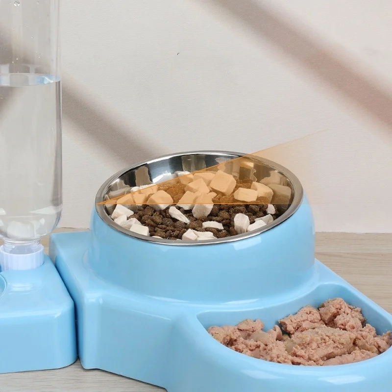 1 set Blue Pet Dog Cat Bowl Fountain Automatic Food Water Feeder Container for Cats Dogs Drinking Pet Articles Two in One