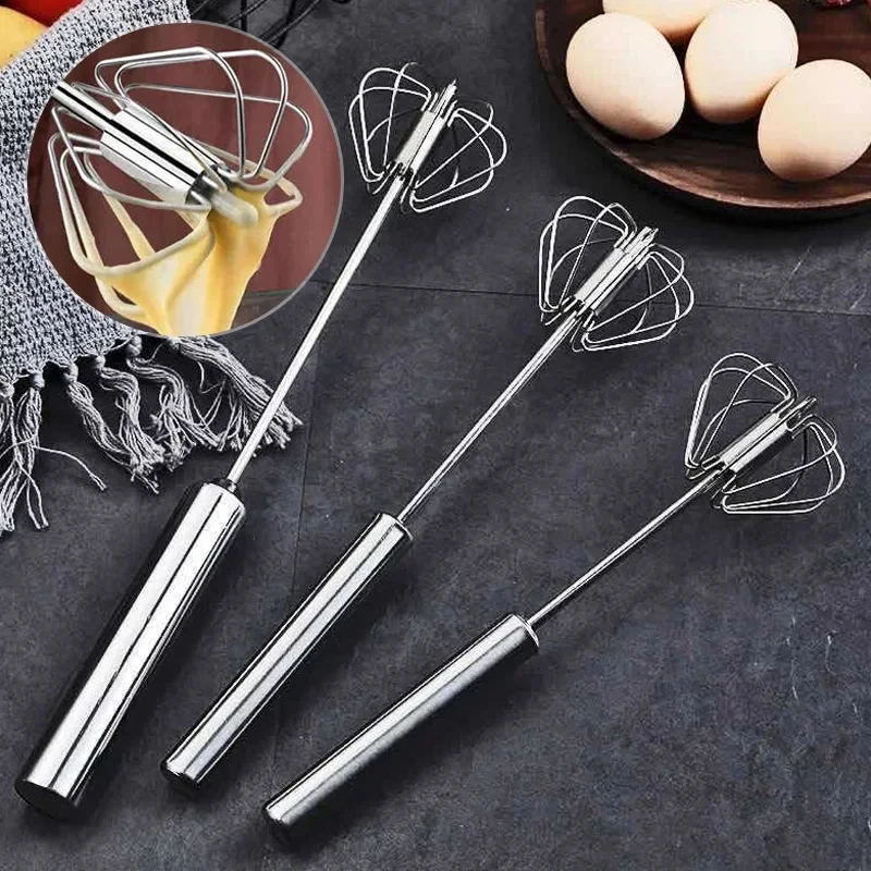 Household Semi-automatic Rotating Egg Beater 304 Stainless Steel Hand-held Mixer Kitchen Tool