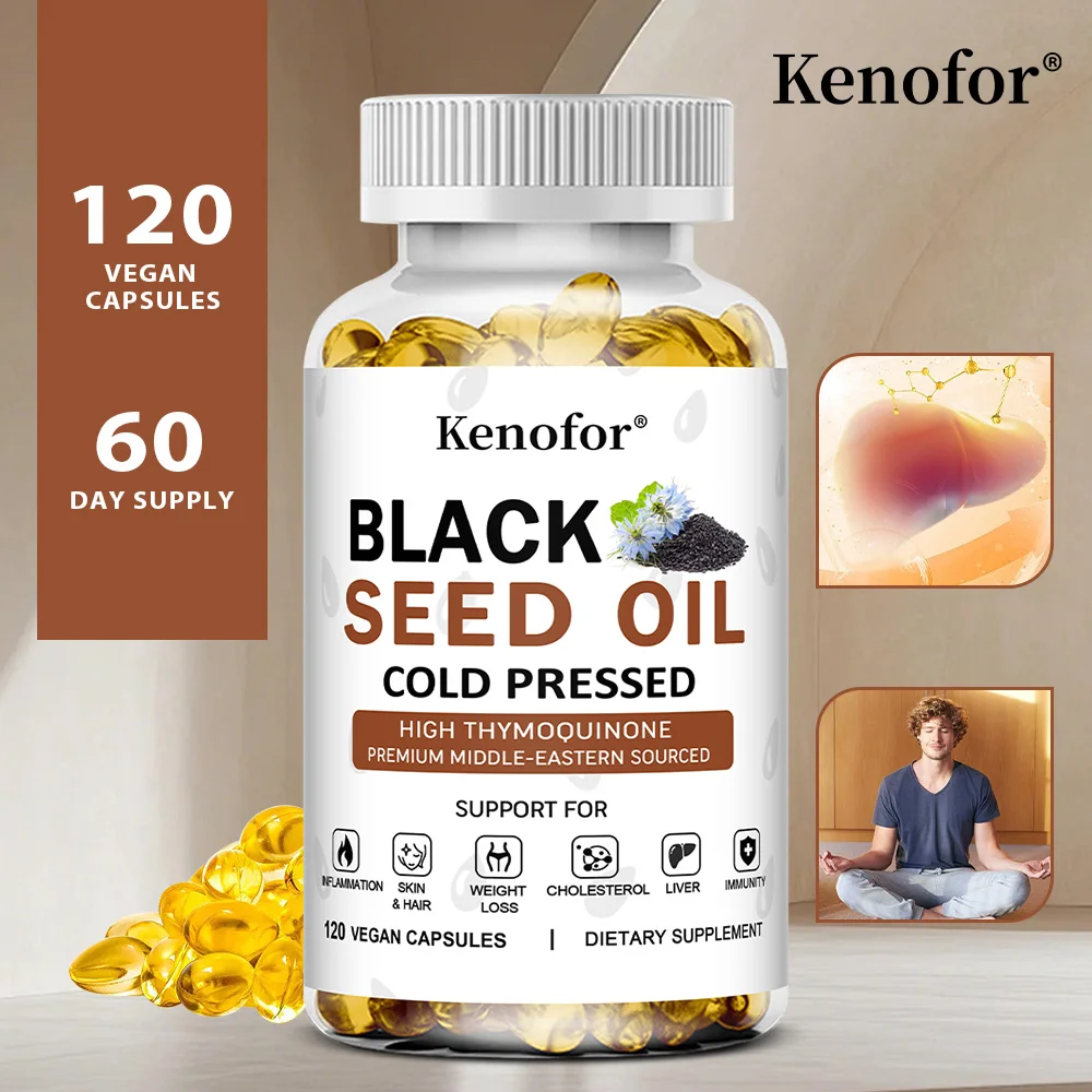 

Black Seed Oil Capsules, An Antioxidant Supplement, Support Immune, Skin, and Heart Health, and Benefit Hair and Nails