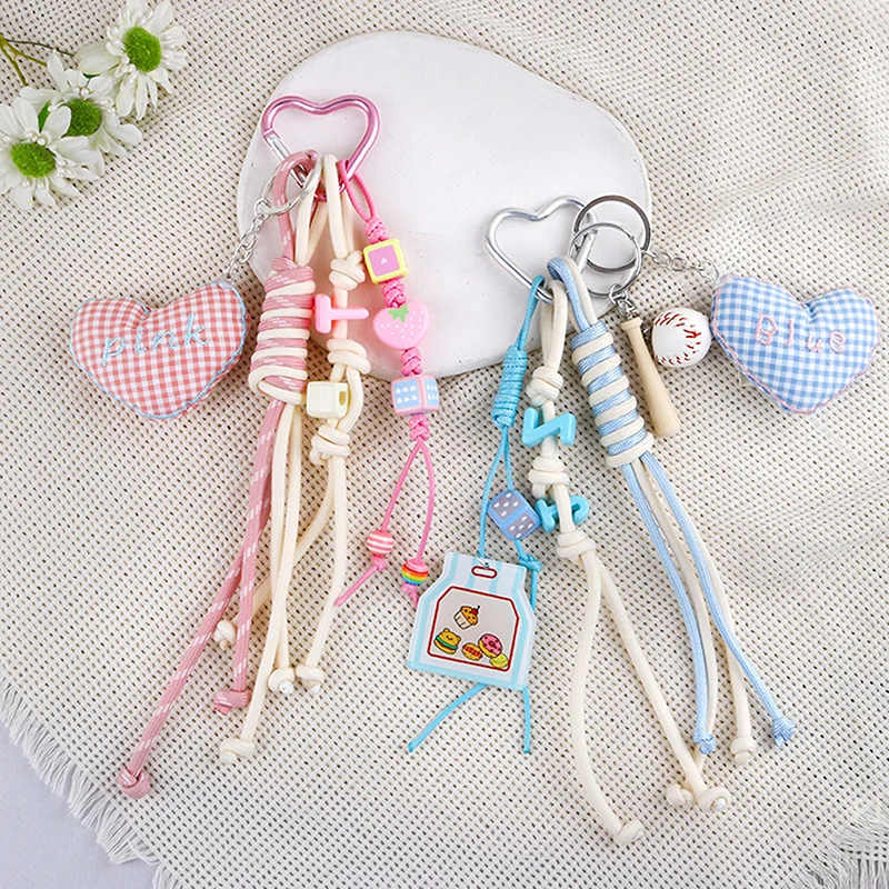 

Charming Blue and Pink Heart Braided Rope Keychain Accessory; All-match Fashion Jewelry- Blue and Pink Heart Keyring