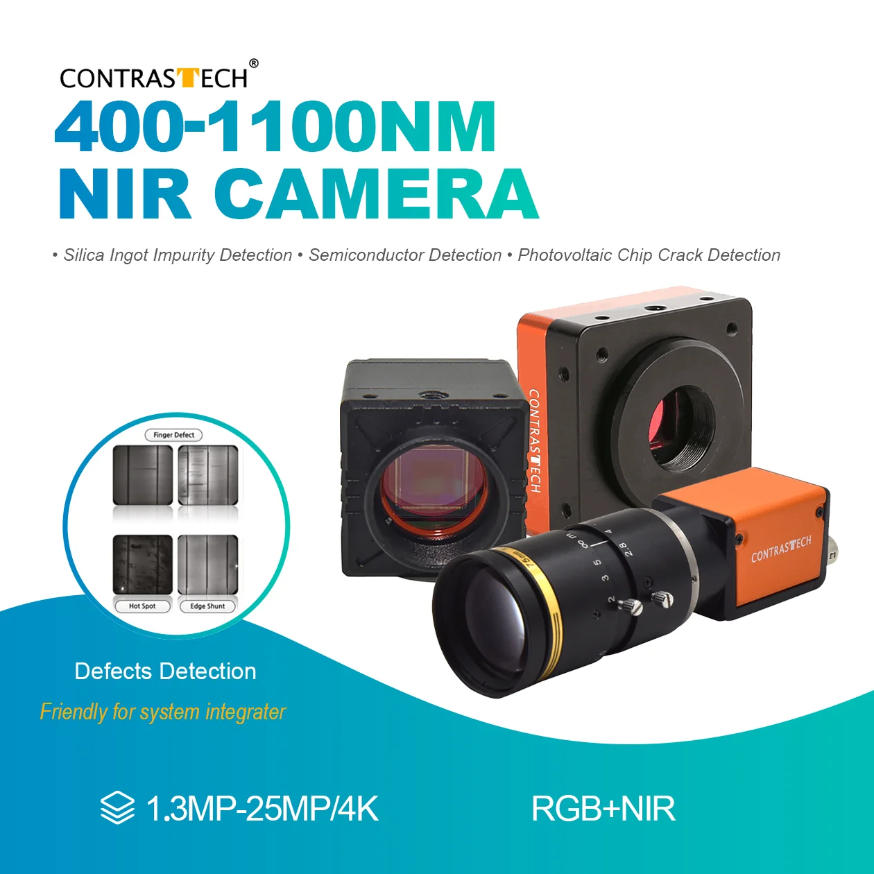 400-1100nm Near Infrared Collection 1.3MP 5MP Area Scan 4K 40kHz Line Scan RGB NIR Camera for Semiconductor Detection Contrastec