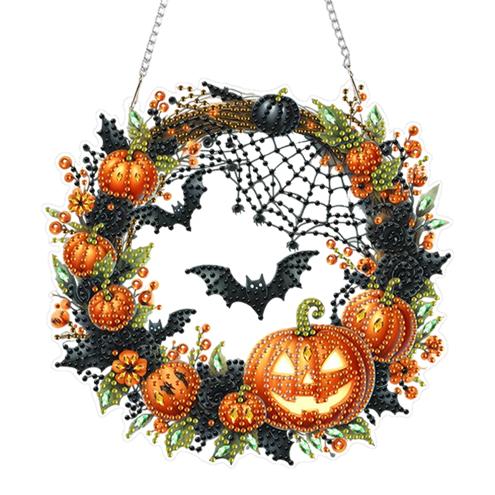 Halloween DIY 2D Hängende Diamant Kunst Kit Flache Acryl Fenster Anhänger 2D Strass Diamant Grafik Malerei Set Home Dekoration