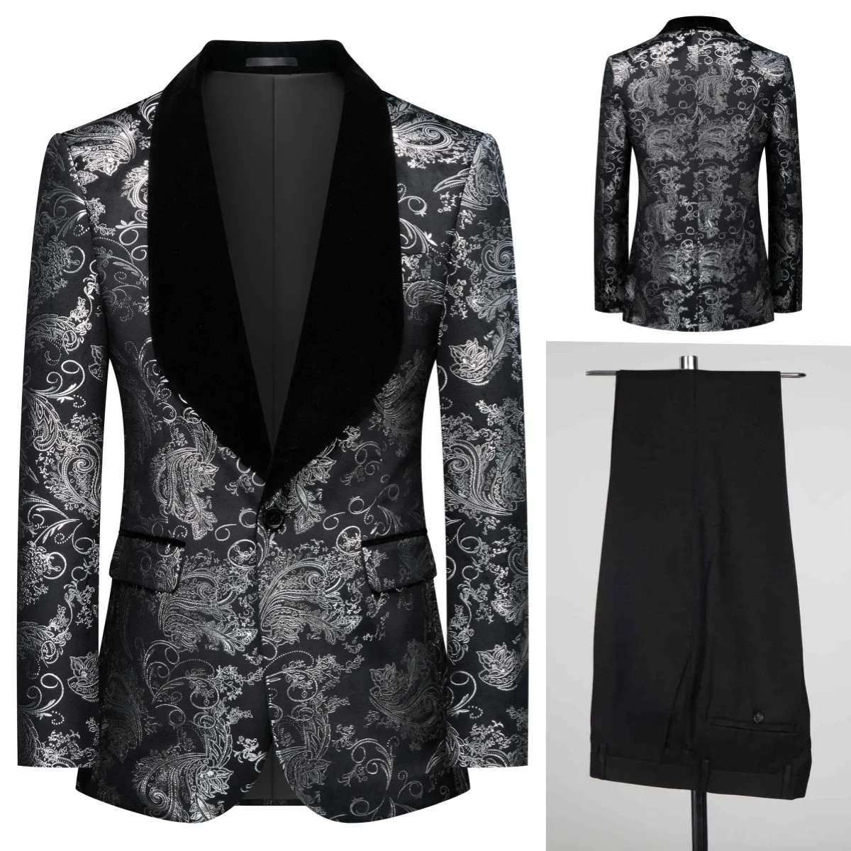 

Real Photo Men Suit Jacquard Business Wedding Men Suits Comfort 2-Pcs Tailor-Made Groom Groomsman Formal Occasions Spot Stocks