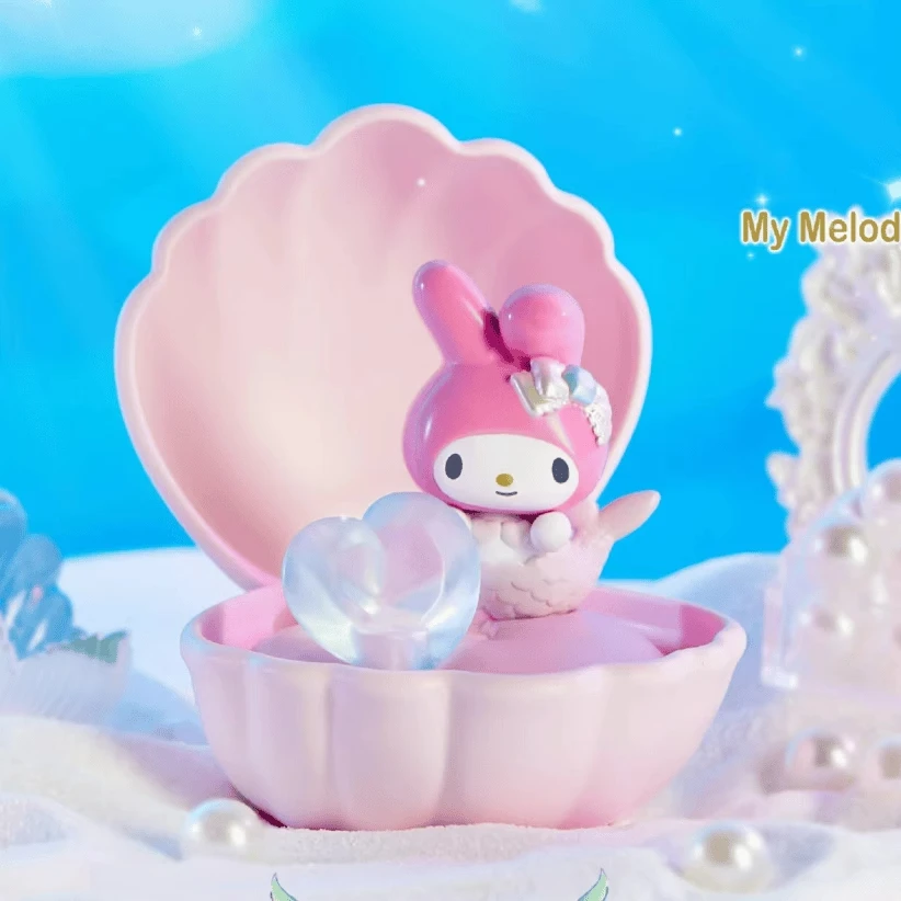 Sanrio Mermaid Shells Series Cute Figure Cinnamoroll Pompom Purin Hello Kitty Kuromi My Melody Model Toys Anime Figurine Doll