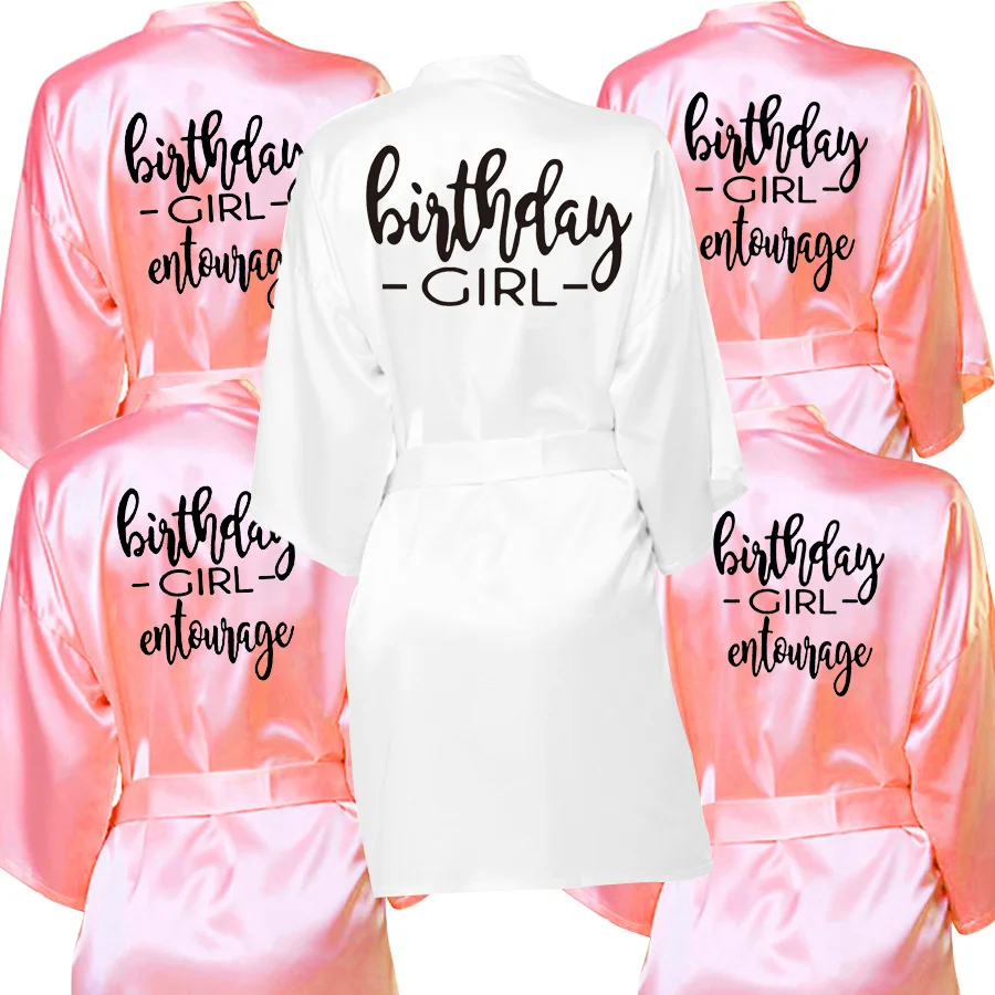 

Birthday Girl Women Robe Satin Silk Blush Robes Birthday Girl Entourage Birthday Party Robes Bathrobe Sleepwear Silk Dress