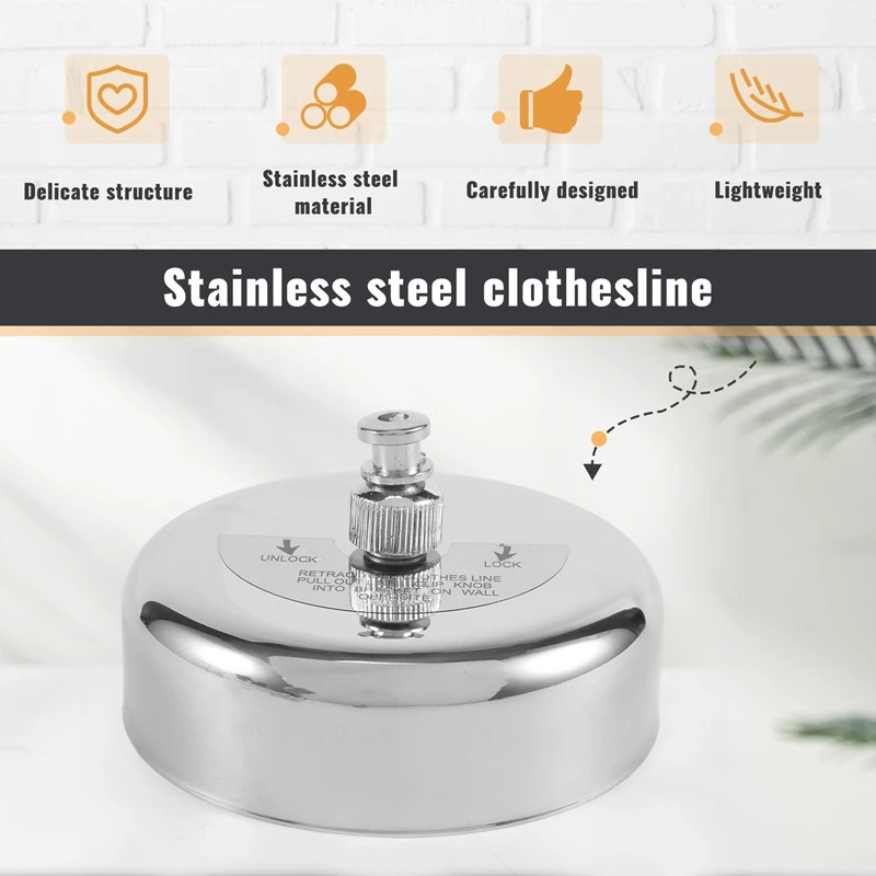 Jemuran baju Stainless Steel ABWR-2.8M, tali jemuran bisa ditarik dalam ruangan Stainless Steel, jemuran bulat, pakaian Outdoor Drye
