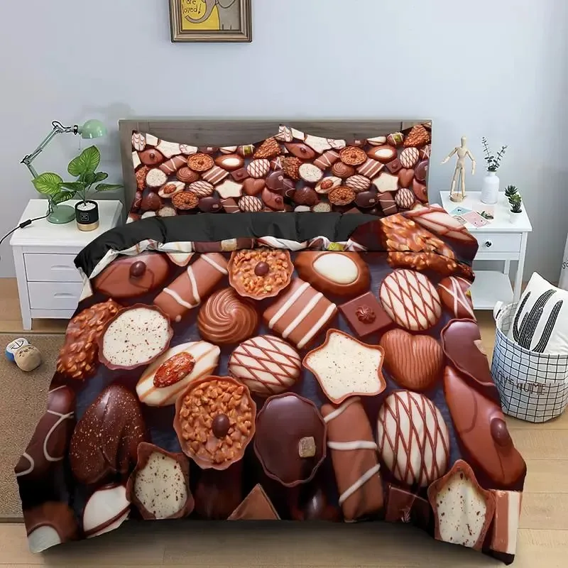 

Dessert Duvet Cover Set Delicious Chocolate Bedding Set for Kids Girl Dessert Double Queen King Size Soft Polyester Quilit Cover