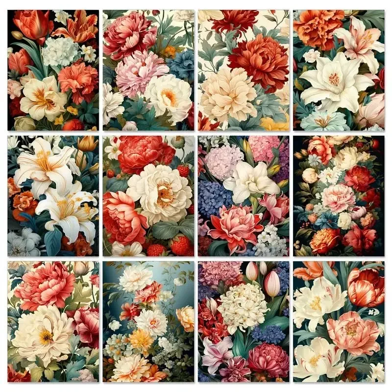 

590956 Diy Painting By Numbers Adults Flowers Acrylic Paints Set Wall Crafts Kit Drawing On Canvas Diy Gift