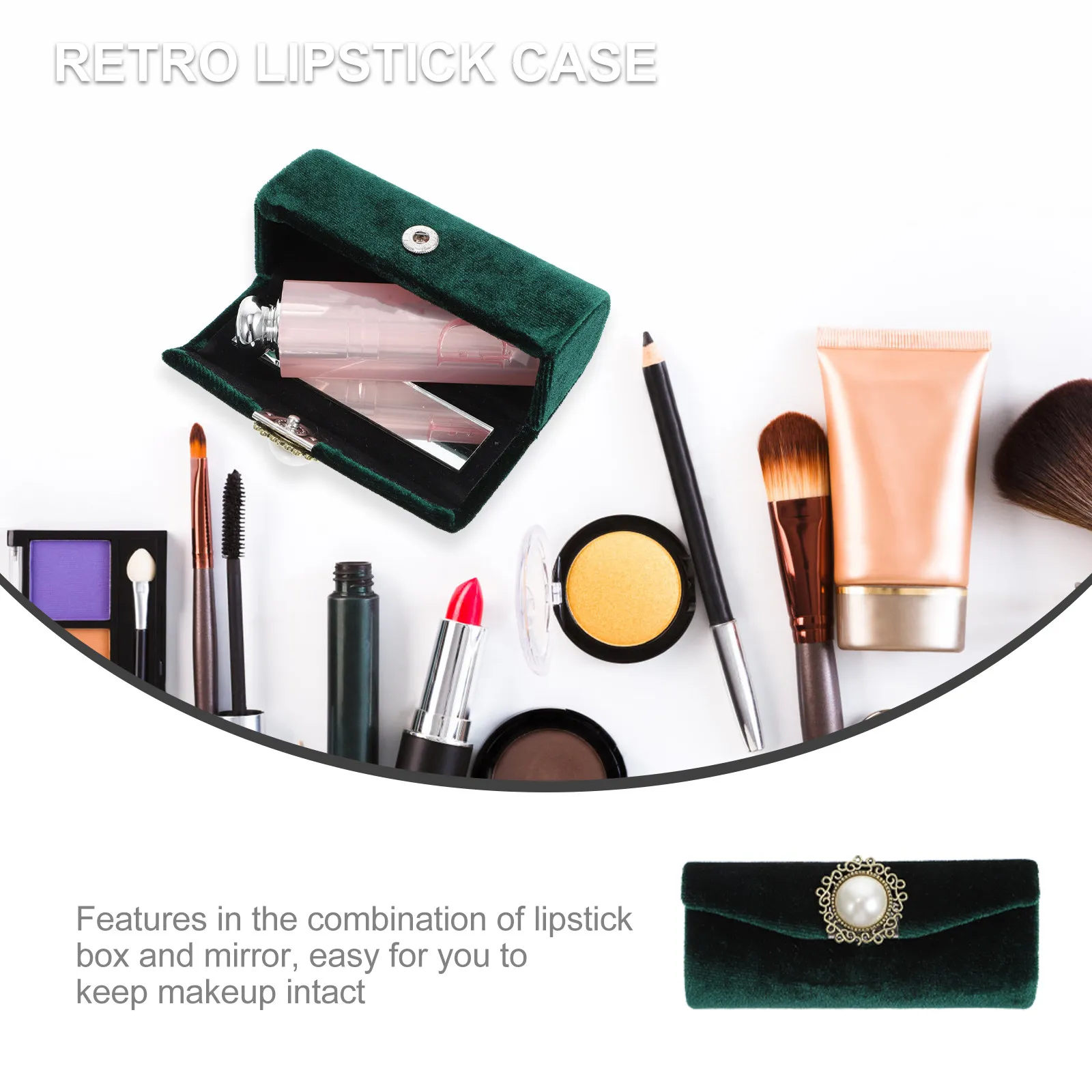 

Delicate Lipstick Case with Mirror Vintage Style Fabric Finish Portable Lipstick Storage Box for Women Travel Friendly