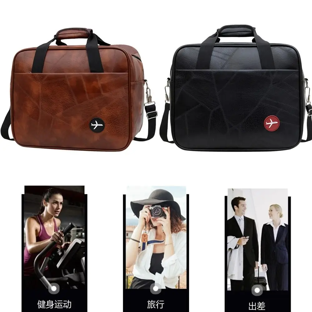 Waterproof Fabric Boarding Carry-on Bag Detachable Shoulder Strap Multi-compartment Storage PU Travel Handbag