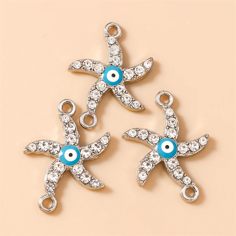 Leslie 10 Stück 21x28mm Strass-Kristall Glücksbringer Anhänger in Form von bösen Augen und Seesternen für die Herstellung von Ohrringen, Halsketten, Armbändern und DIY-Schmuck. – Detail 10