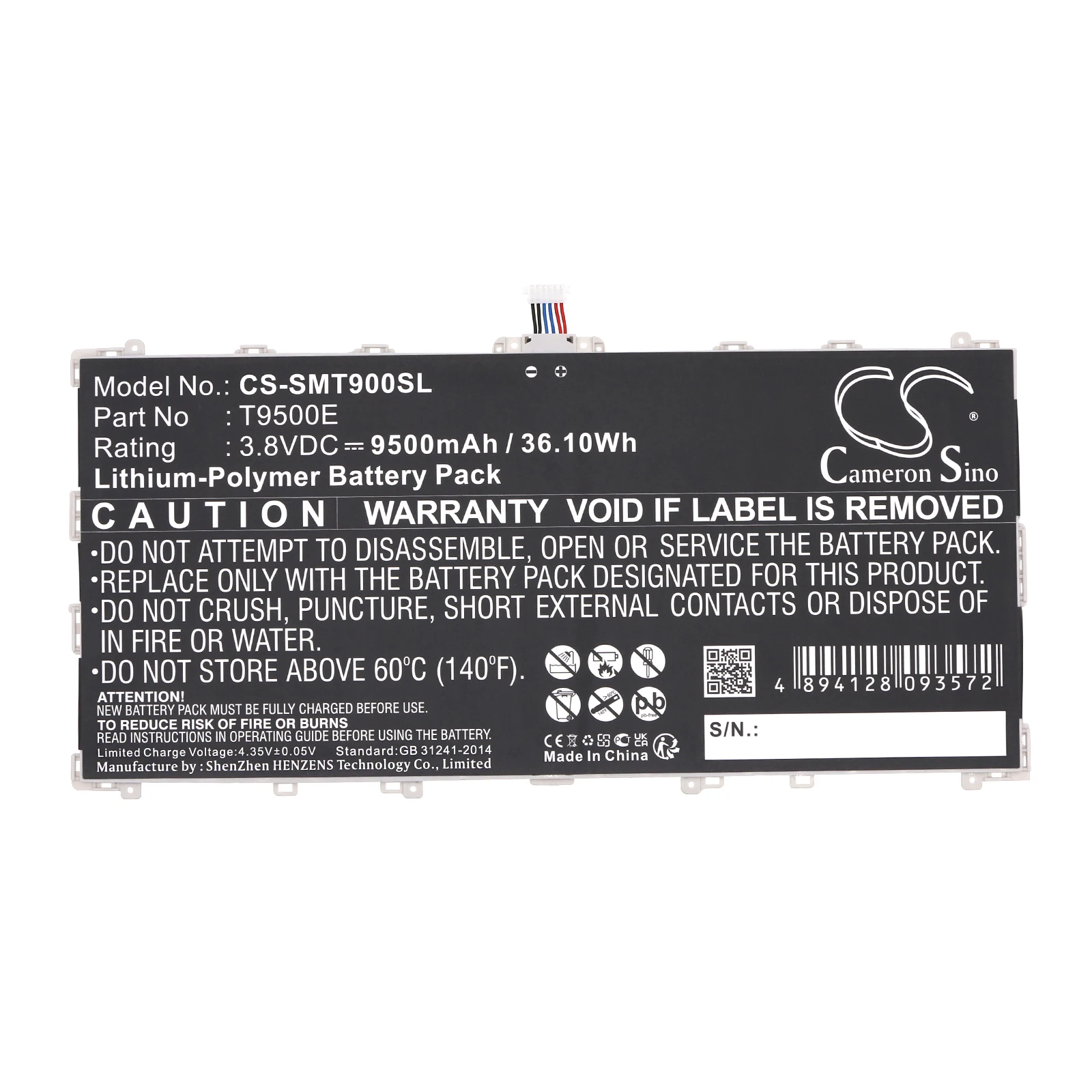 

Li-Polymer Tablet Battery for Samsung,3.8v,9500mAh,SM-T900,SM-T905,Galaxy TabPRO 12.2,Galaxy TabPRO 12.2 LTE-A 64GB,T9500E