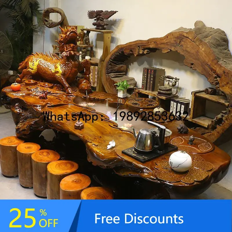 

XL New Chinese Style Home Solid Wood Tea Table Tree Root Carving Tea Table Tea Desk Natural Wood Living Room Balcony