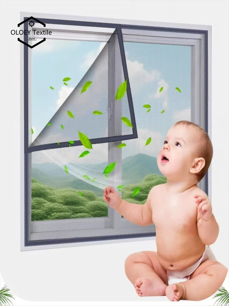 

Customizable size screen window, home self-adhesive zipper free grey grid curtain mosquito net, insect proof without perforation