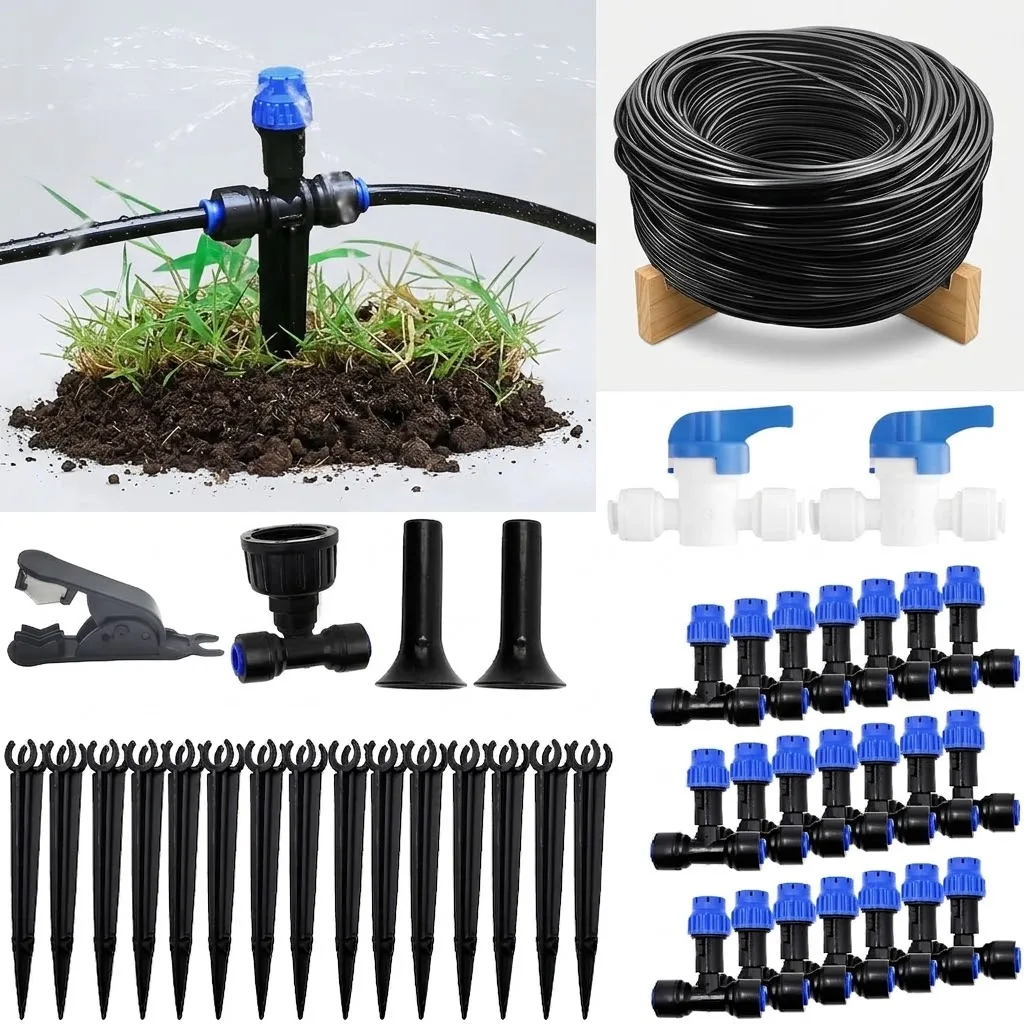 Raised Bed Watering System 10-30M Automatic Irrigation System with 1/4 Drip Irrigation Kit Quick Connect Garden Watering System
