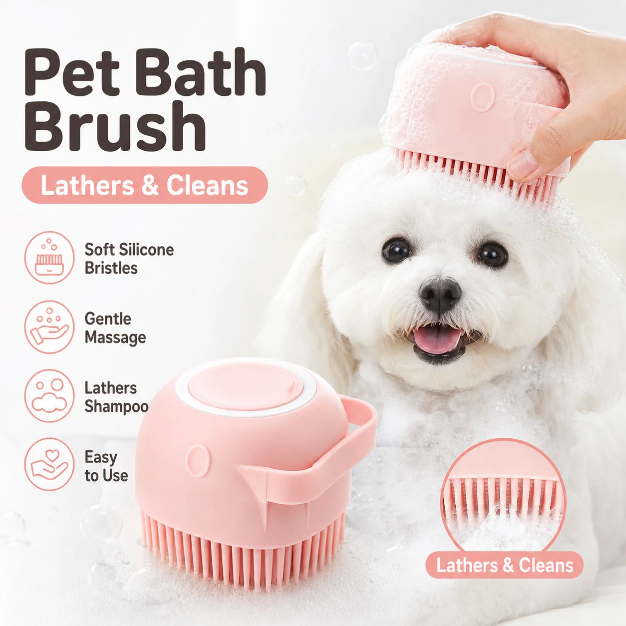 Silicone Pet Bath Brush Soft Massage Comb Foam Maker Grooming Cleaning Tool For Dog Cat Home Shower Use