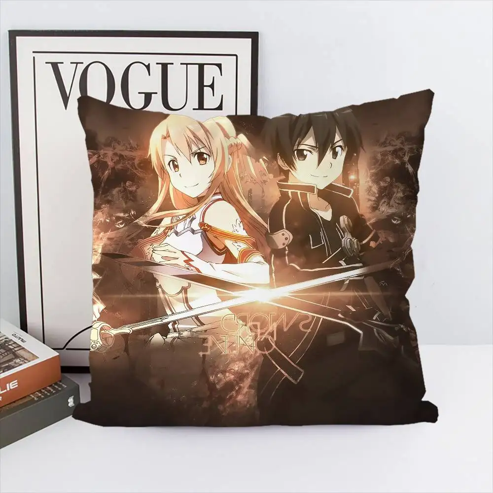 أنيمي السيف الفن على الانترنت كيس وسادة الوجهين الطباعة غطاء الوسادة 45x45 الوسائد الزخرفية أريكة ديكور المنزل المخدة الناعمة