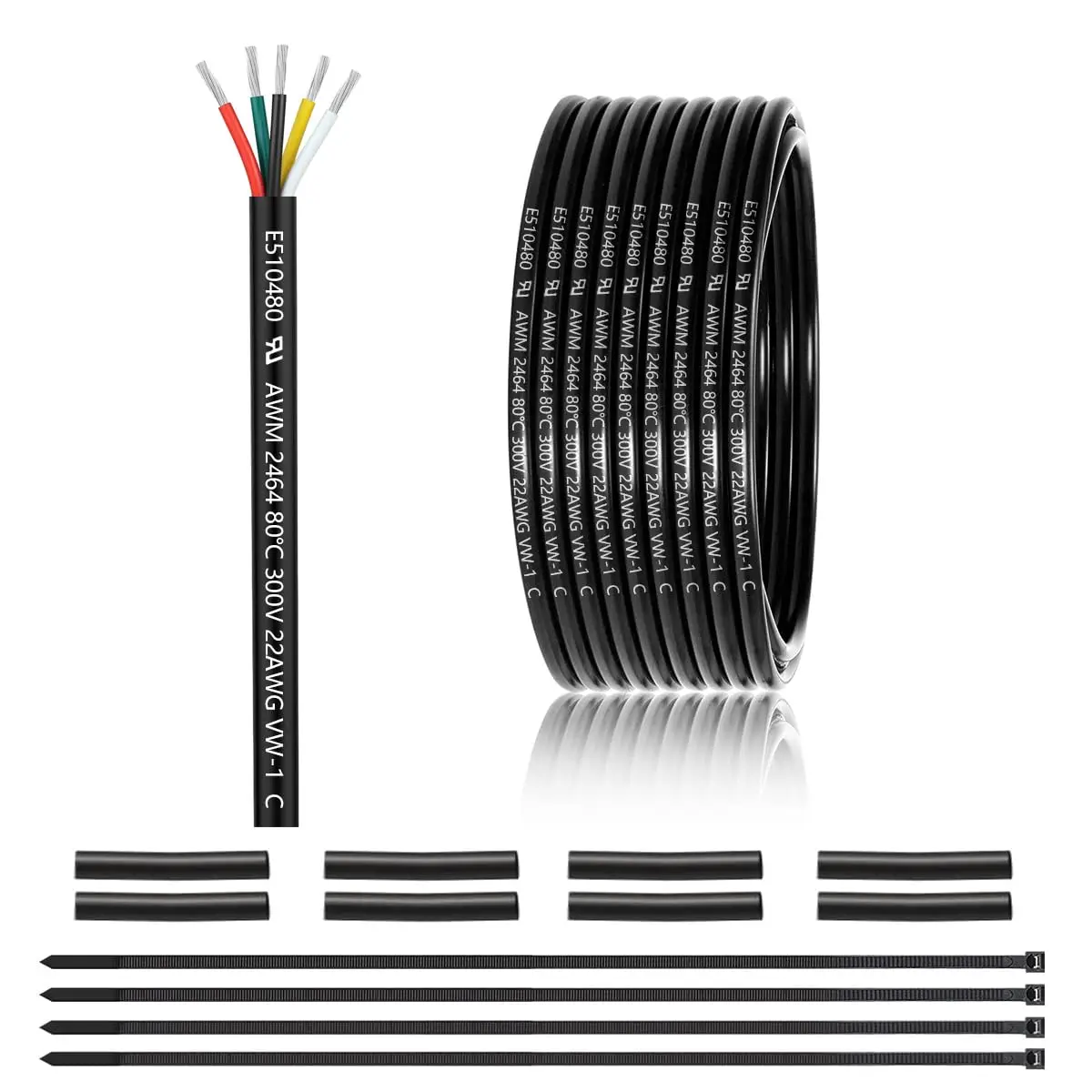 

22 AWG 5 Conductor Electrical Wire 25FT, Tinned Copper PVC Stranded for LED Lighting, Automotive, Outdoor Use