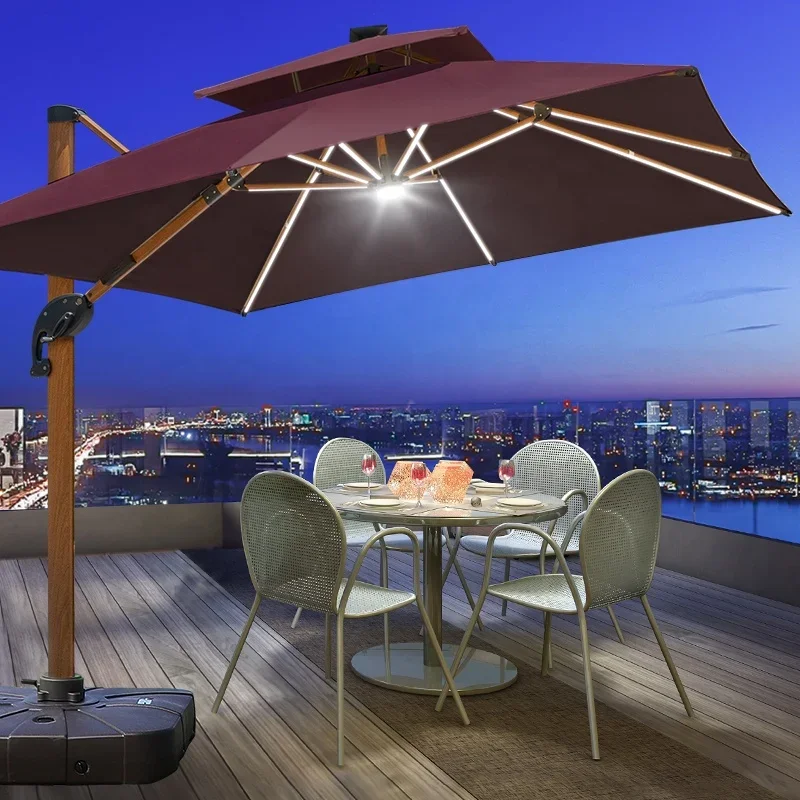 Customizable Commercial Logo Outdoor Restaurant Sunshade Umbrellas Garden Courtyard Parasol LED Cantilever Umbrella For Patio