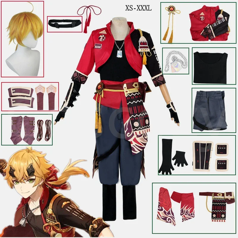 Thoma Cosplay Costume  Anime Game Genshin Impact Thoma Game Skin Suit Battle Uniform Gorgeous Outfit Wig Cosplay Costume XS-3XL