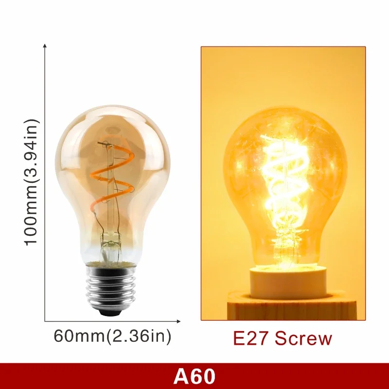 E14 E27 Retro LED Spiral Filament Glühbirne 4W Warm Gelb 220V C35 A60 T45 ST64 T185 T225 G80 G95 G125 Vintage Edison Lampe