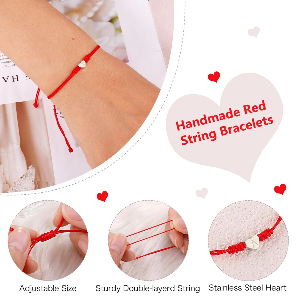 Kabbalah Red String Bracelet 26 Alphabet Bracelet for Protection,Mother Daughter Matching Heart Red Thread Friendship Bracelet