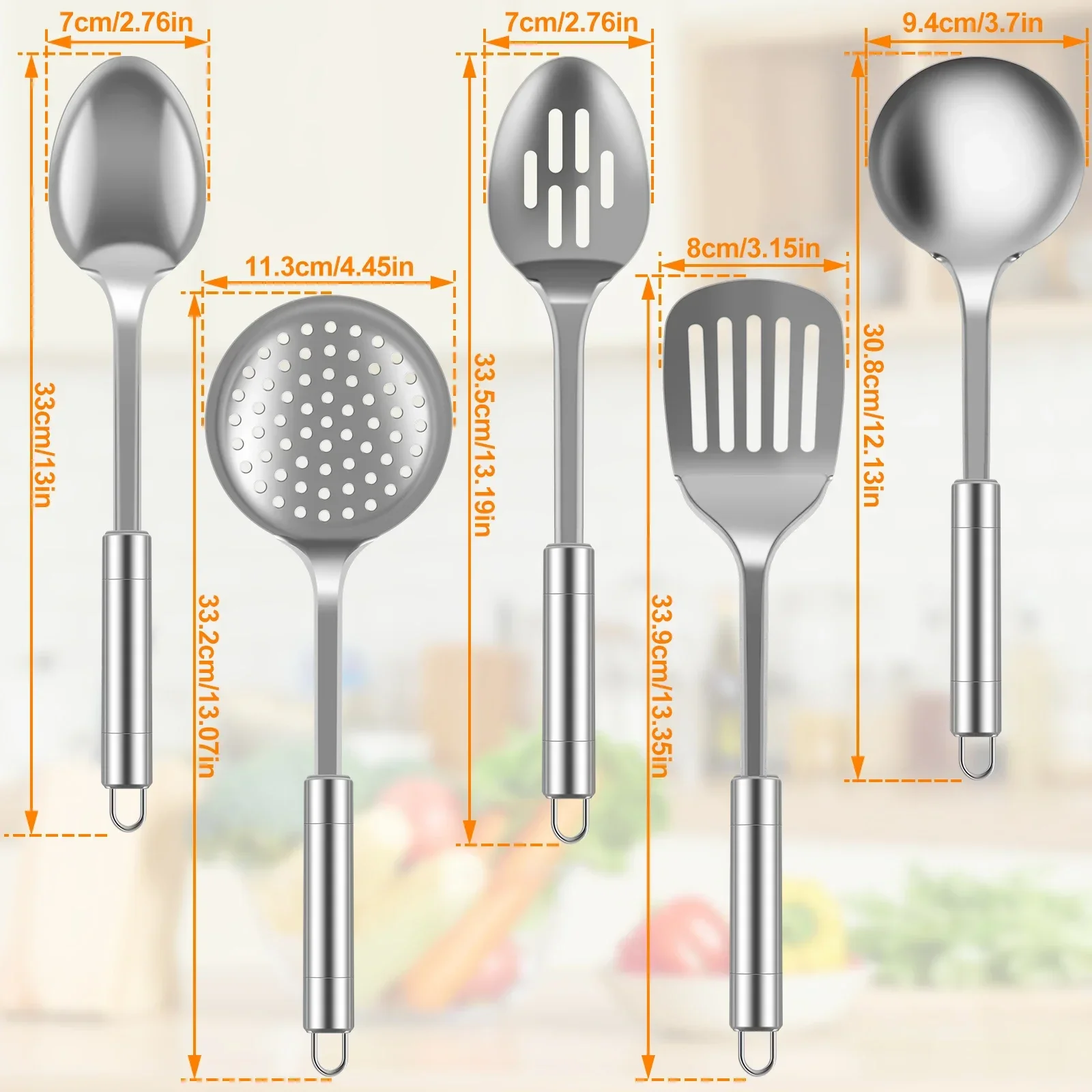 5Pcs Kitchen Cooking Utensils Set Stainless Steel Spoons Spatula Set with Ergonomic Handle Heavy-Duty Washable Spoons Utensils